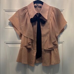 Zara Pink Flutter Sleeve Blouse with Bib Collar
